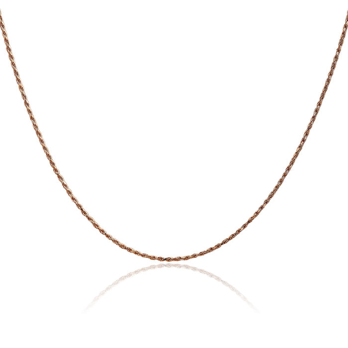 14K Solid Rose Pink Gold 1mm Rope Chain Twisted Link Necklace