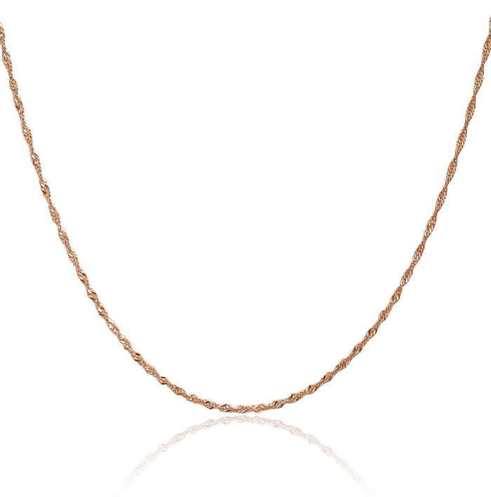 14K Solid Rose Pink Gold 1mm Singapore Chain Necklace