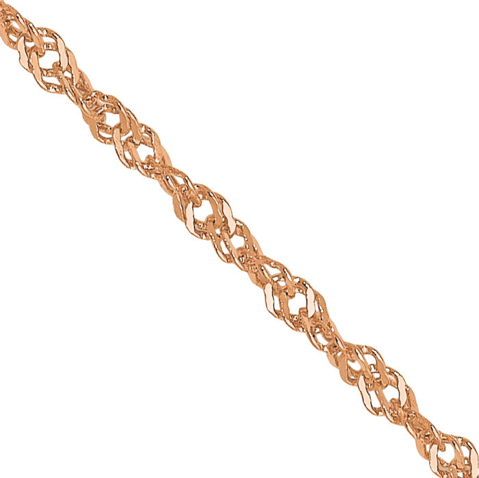 14K Solid Rose Pink Gold 1mm Singapore Chain Necklace