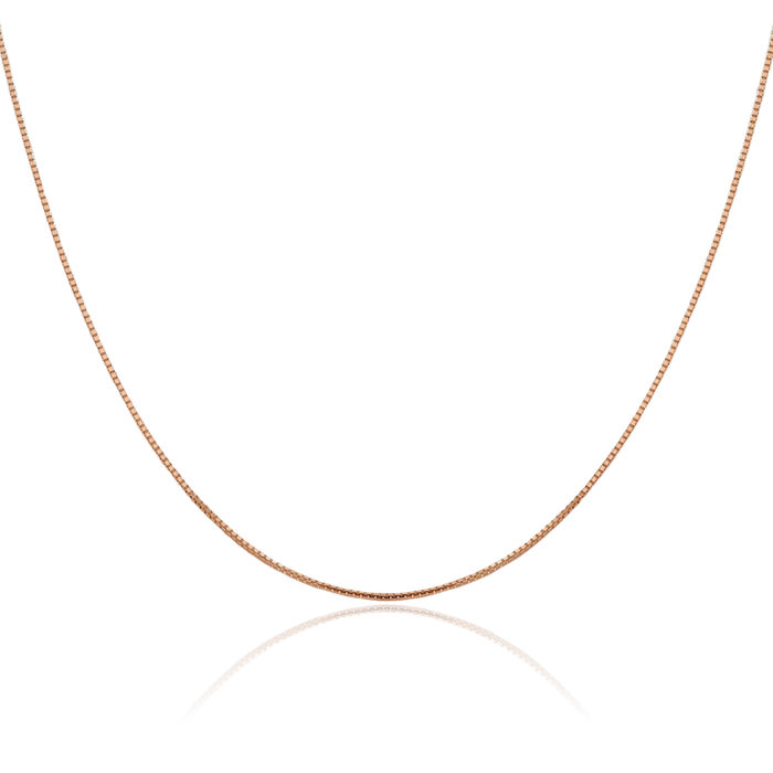 14K Solid Rose Pink Gold 1mm Sparkle Octagonal Box Link Chain Necklace