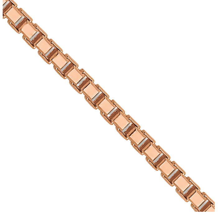 14K Solid Rose Pink Gold 1mm Sparkle Octagonal Box Link Chain Necklace