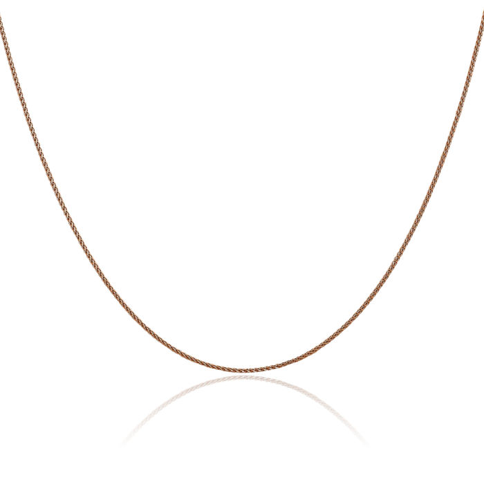 14K Solid Rose Pink Gold 1mm Spiga Wheat Link Chain Necklace