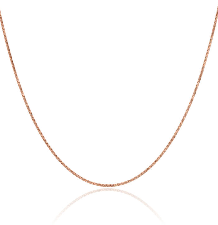 14K Solid Rose Pink Gold 1mm Spiga Wheat Link Chain Necklace