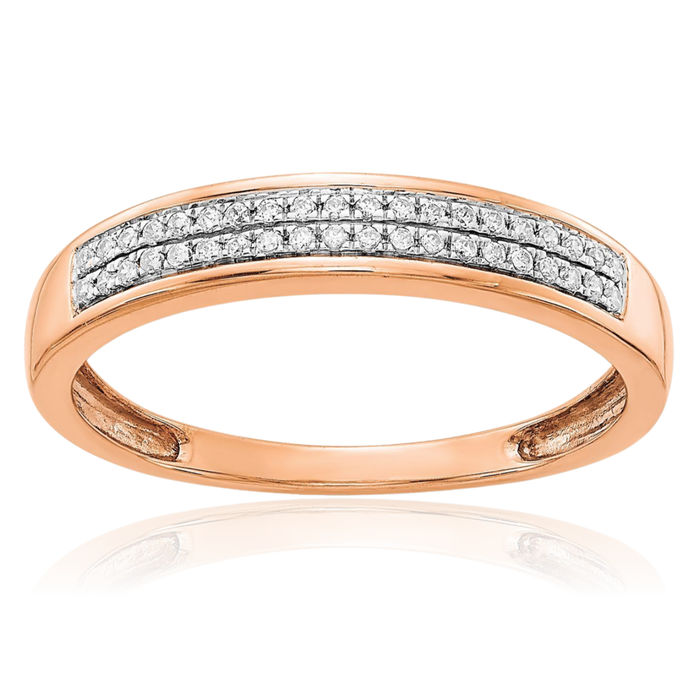 14K Solid Rose Pink Gold 2 Row Diamond Anniversary Ring Eternity Wedding Band Bridal Jewelry