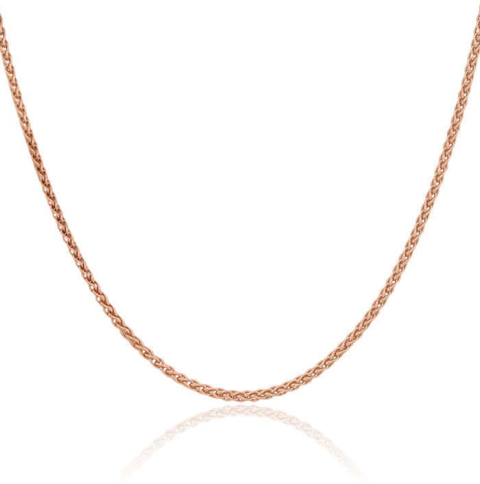 14K Solid Rose Pink Gold 2.1mm Spiga Wheat Link Chain Necklace