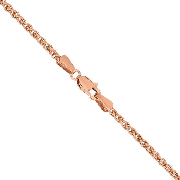 14K Solid Rose Pink Gold 2.1mm Spiga Wheat Link Chain Necklace