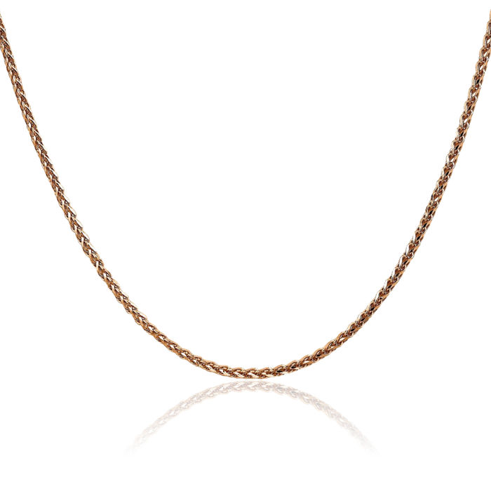 14K Solid Rose Pink Gold 2.1mm Spiga Wheat Link Chain Necklace