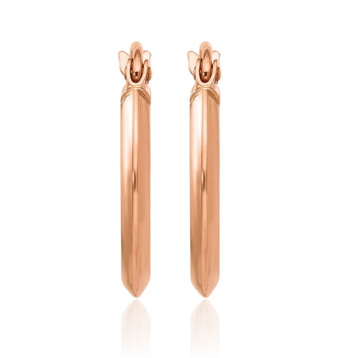 14K Solid Rose Pink Gold 2.5mm Knife Edge Round Small Hoop Earrings