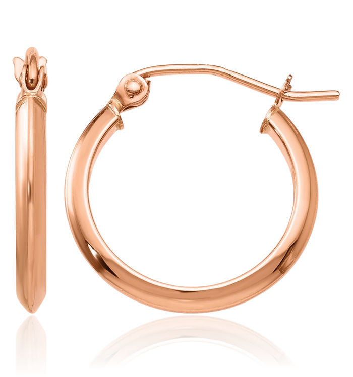 14K Solid Rose Pink Gold 2.5mm Knife Edge Round Small Hoop Earrings