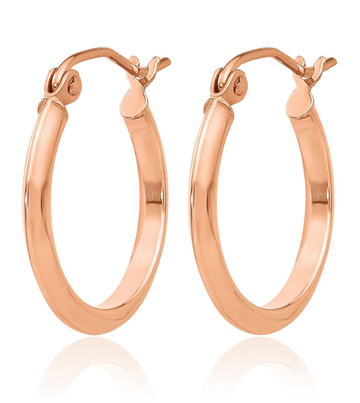 14K Solid Rose Pink Gold 2.5mm Knife Edge Round Small Hoop Earrings