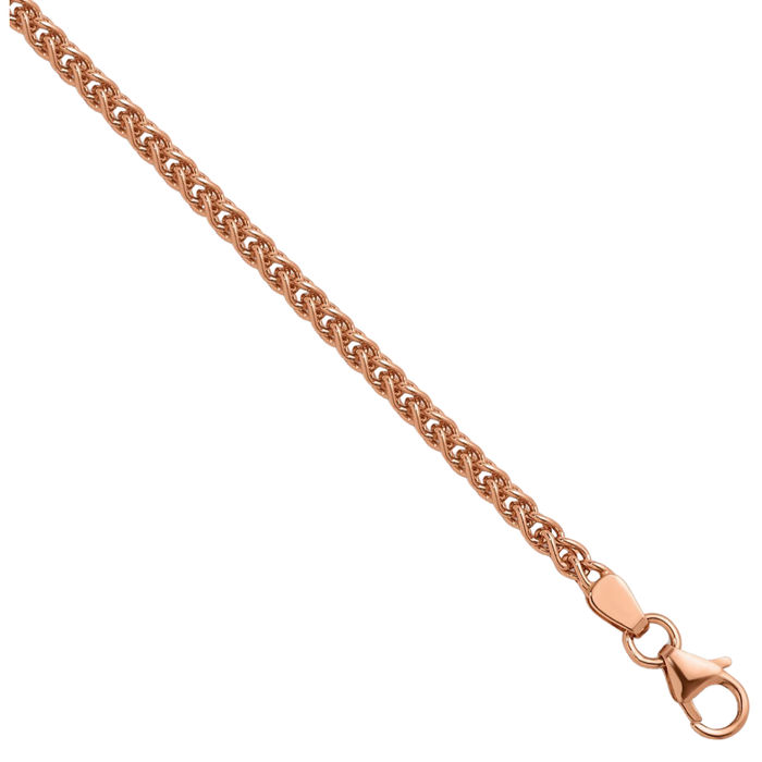 14K Solid Rose Pink Gold 2.5mm Spiga Wheat Link Chain Necklace