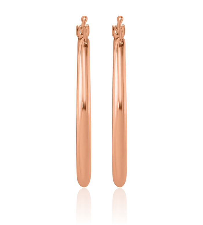 14K Solid Rose Pink Gold 2.6mm Oval Medium Hoop Earrings