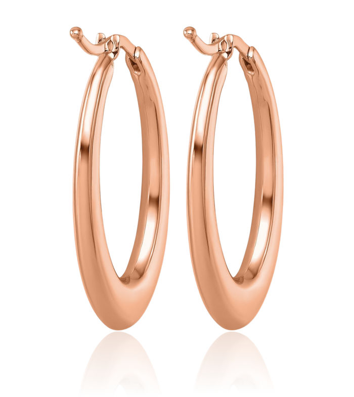 14K Solid Rose Pink Gold 2.6mm Oval Medium Hoop Earrings