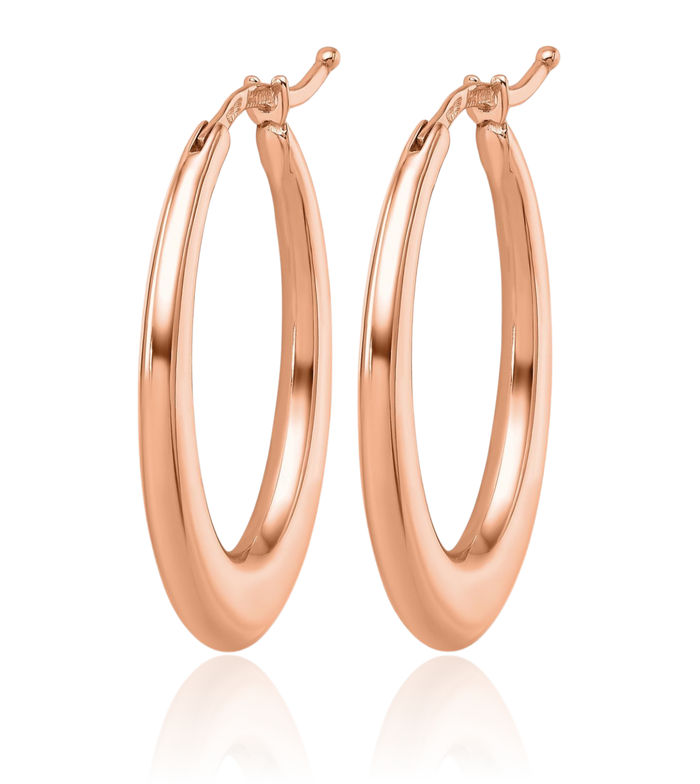 18K Solid Rose Pink Gold Graduated Oval Medium Hoop Earrings