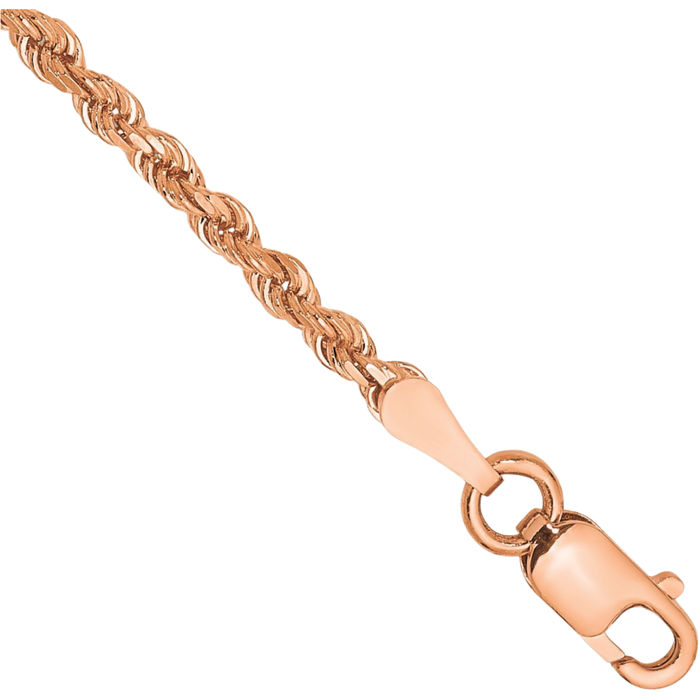 14K Solid Rose Pink Gold 2mm Rope Chain Bracelet