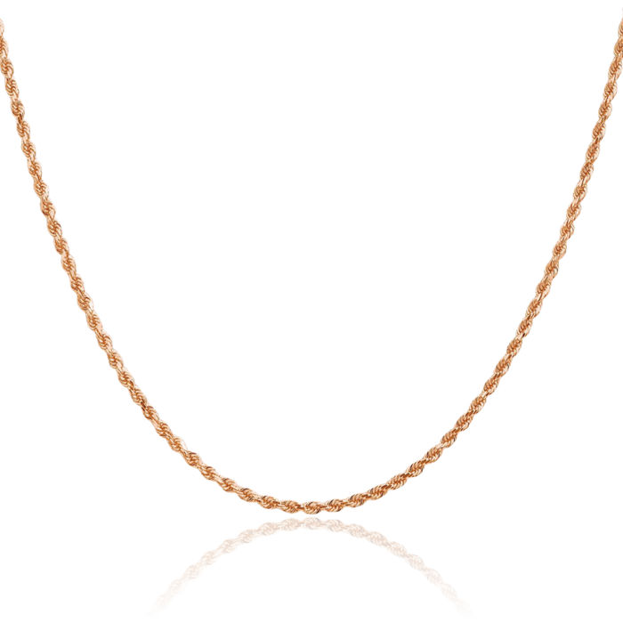 14K Solid Rose Pink Gold 2mm Rope Chain Twisted Link Necklace