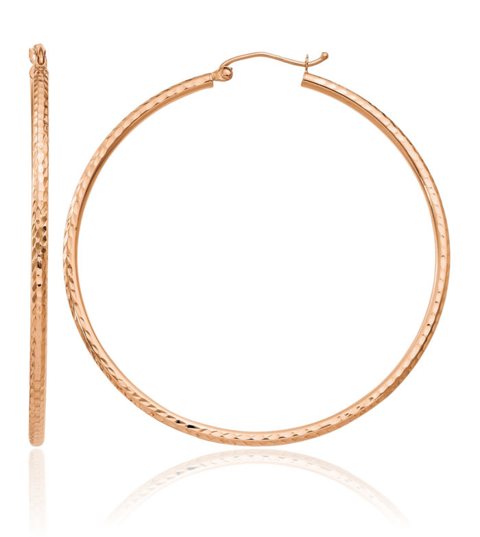 14K Solid Rose Pink Gold 2mm Round Tube Hoop Earrings
