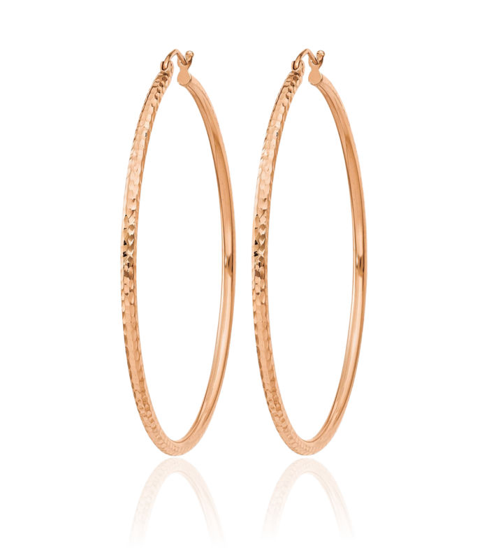 14K Solid Rose Pink Gold 2mm Round Tube Hoop Earrings