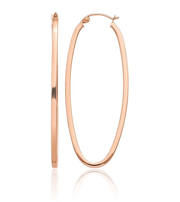 14K Solid Rose Pink Gold 2mm Square Tube Oval Large Hoop Earrings