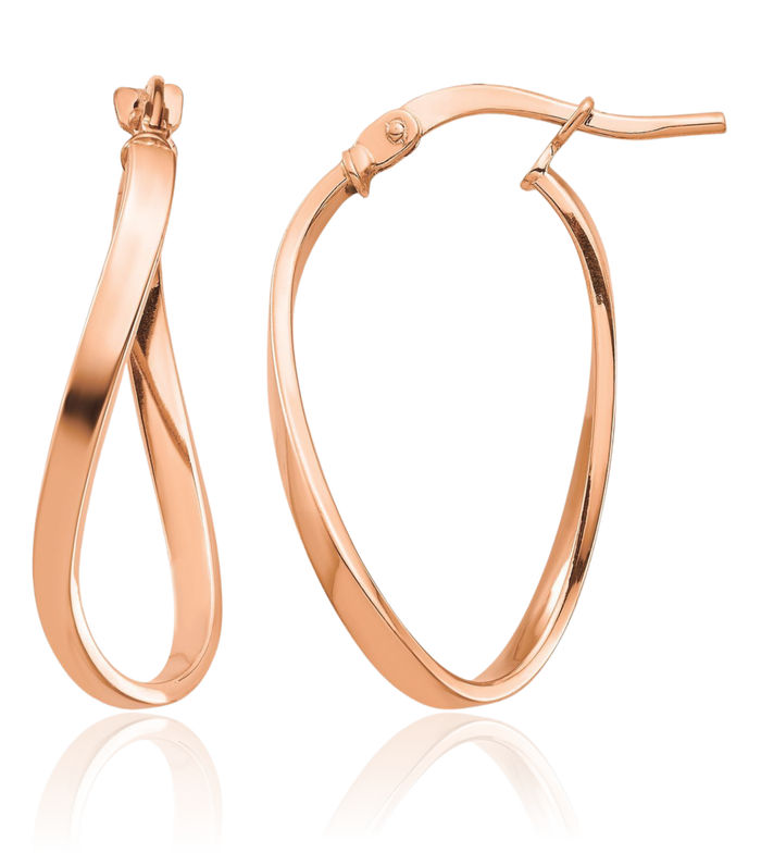 14K Solid Rose Pink Gold 2mm Wavy Oval Medium Hoop Earrings