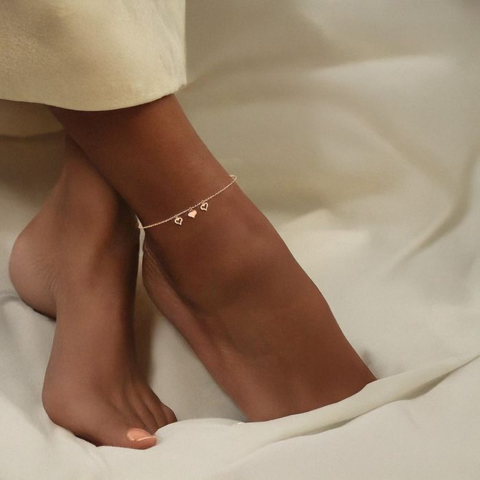 14K Solid Rose Pink Gold 3 Heart Anklet Summer Beach Foot Ankle Bracelet