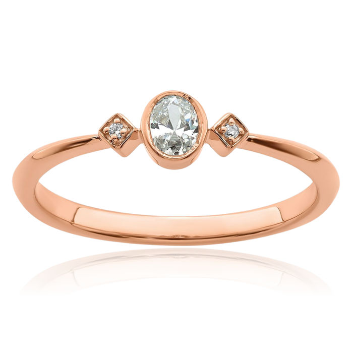 14K Solid Rose Pink Gold 3 Stone Oval Diamond Promise Ring Engagement Wedding Band Bridal Jewelry