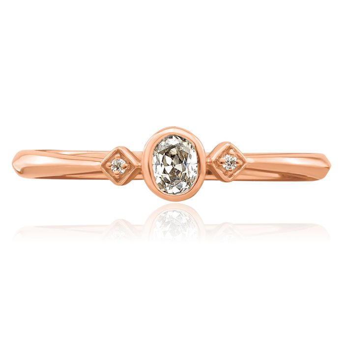 14K Solid Rose Pink Gold 3 Stone Oval Diamond Promise Ring Engagement Wedding Band Bridal Jewelry
