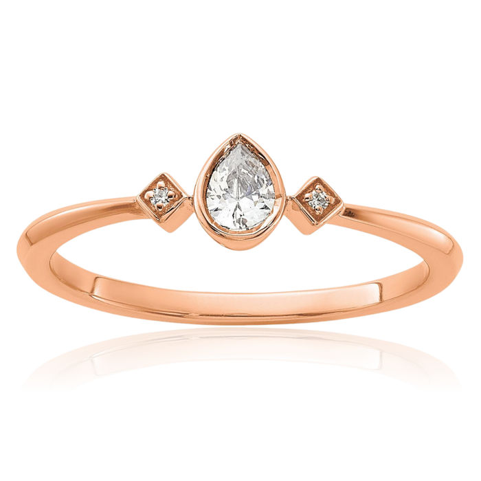 14K Solid Rose Pink Gold 3 Stone Pear Diamond Promise Ring Engagement Wedding Band Bridal Jewelry