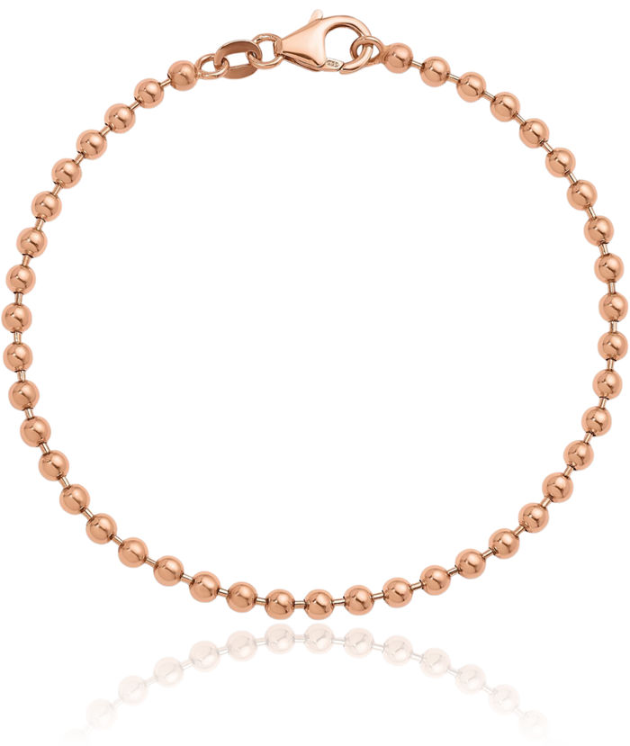 14K Solid Rose Pink Gold 3.2mm Beaded Ball Chain Bracelet