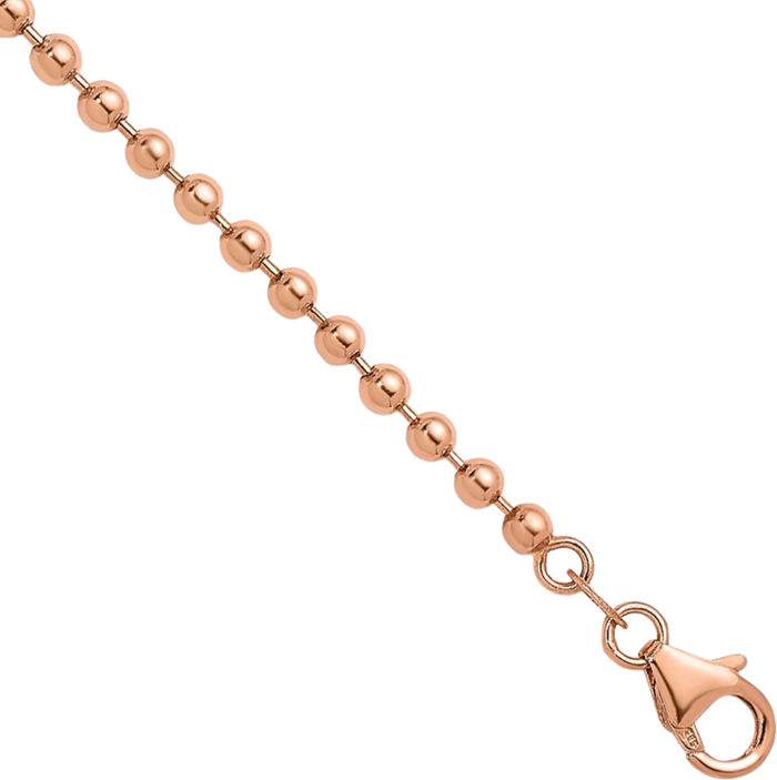 14K Solid Rose Pink Gold 3.2mm Beaded Ball Chain Bracelet