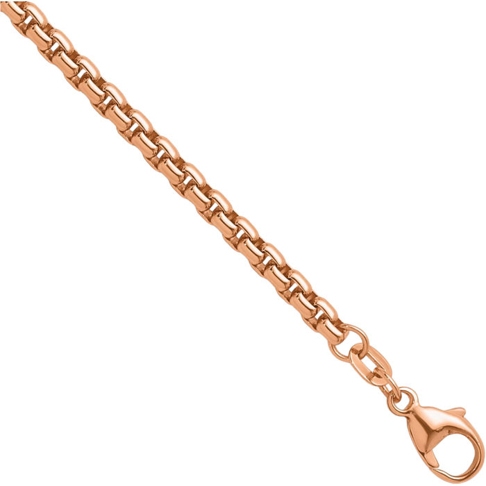 14K Solid Rose Pink Gold 3.2mm Round Box Link Chain Necklace