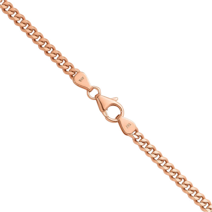 14K Solid Rose Pink Gold 3.4mm Curb Link Chain Necklace