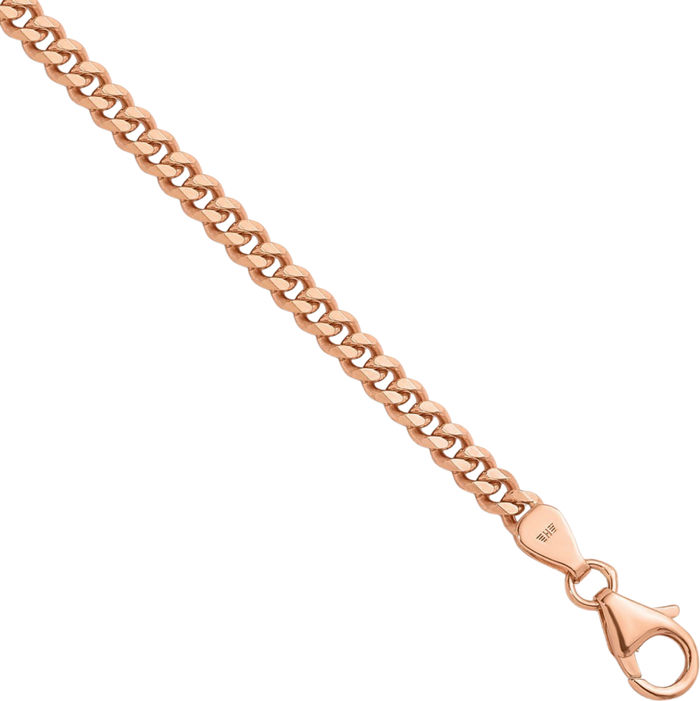 14K Solid Rose Pink Gold 3.4mm Curb Link Chain Bracelet