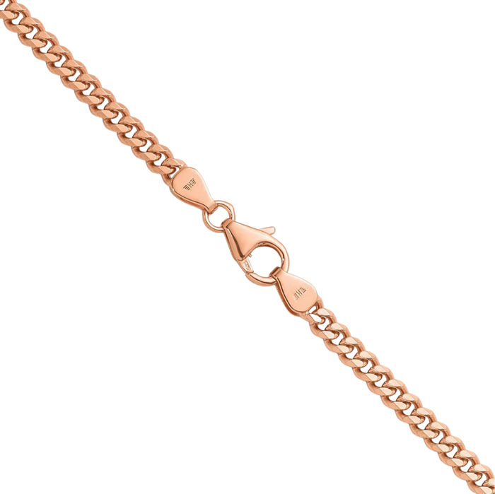 14K Solid Rose Pink Gold 3.4mm Curb Link Chain Necklace