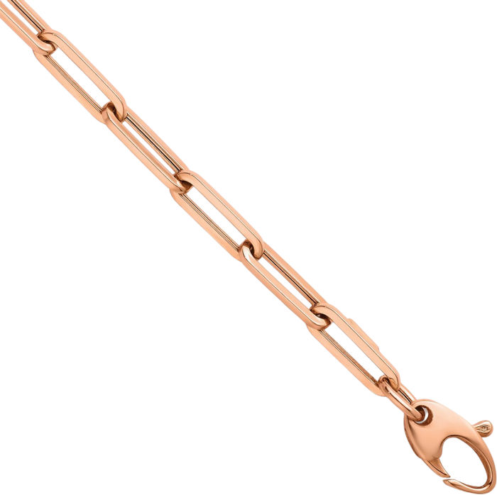 14K Solid Rose Pink Gold 3.8mm Paperclip Cable Rolo Link Chain Bracelet