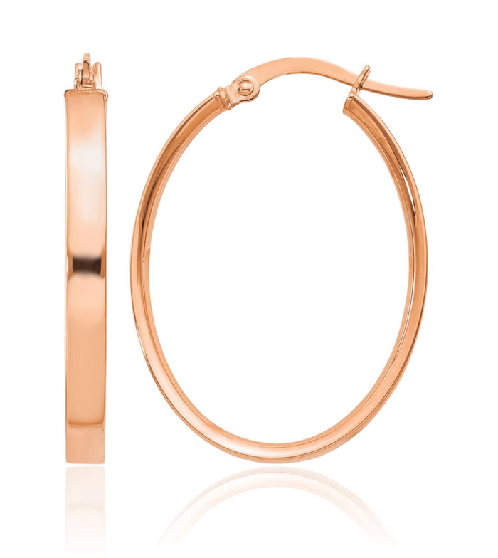 14K Solid Rose Pink Gold 3mm Oval Hoop Earrings