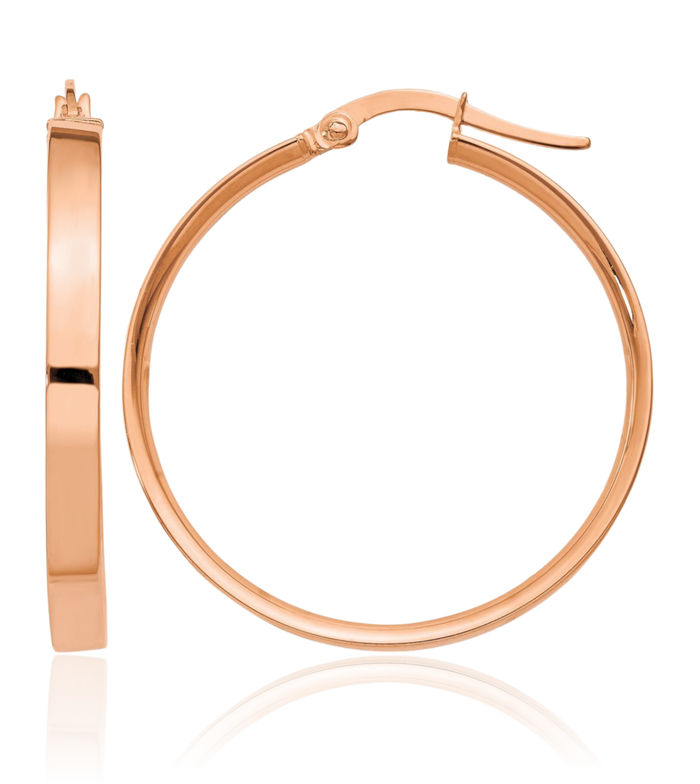 14K Solid Rose Pink Gold 3mm Round Medium Hoop Earrings