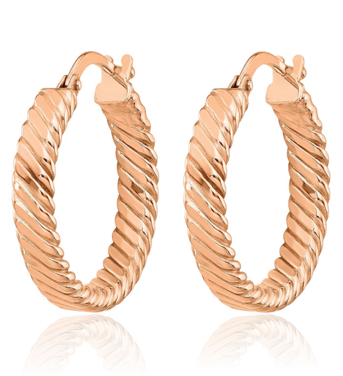 14K Solid Rose Pink Gold 3mm Round Medium Hoop Earrings