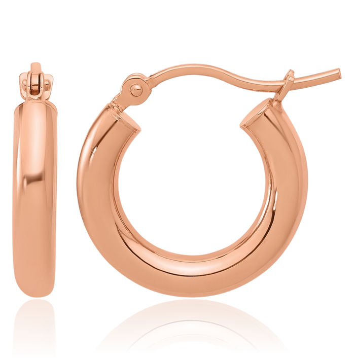 14K Solid Rose Pink Gold 3mm Round Small Hoop Earrings