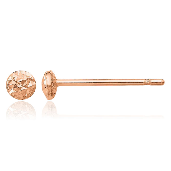 14K Solid Rose Pink Gold 3mm Circle Round Stud Earrings