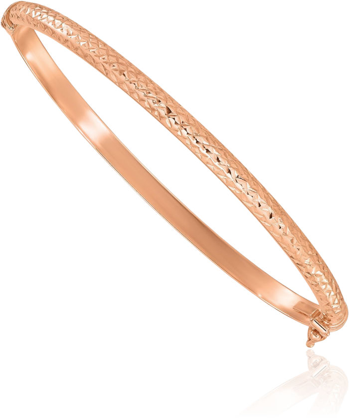 14K Solid Rose Pink Gold 4mm Bangle Bracelet