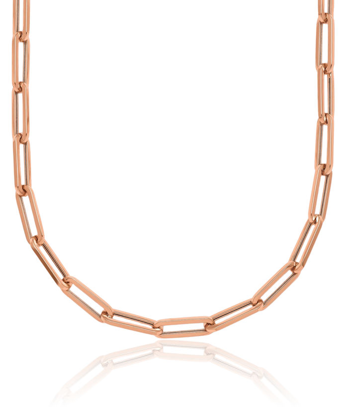 14K Solid Rose Pink Gold 4mm Paperclip Cable Rolo Link Chain Belcher Necklace