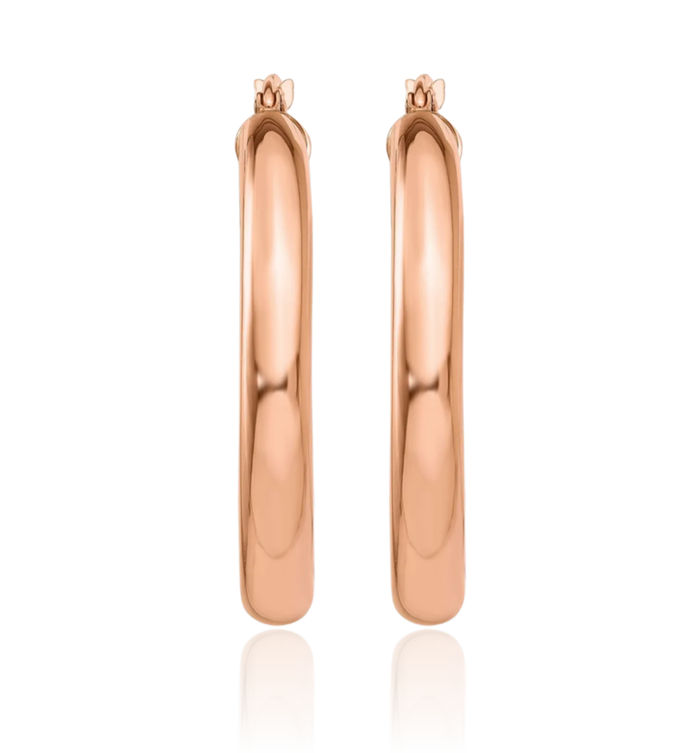 14K Solid Rose Pink Gold 4mm Tube Round Medium Hoop Earrings