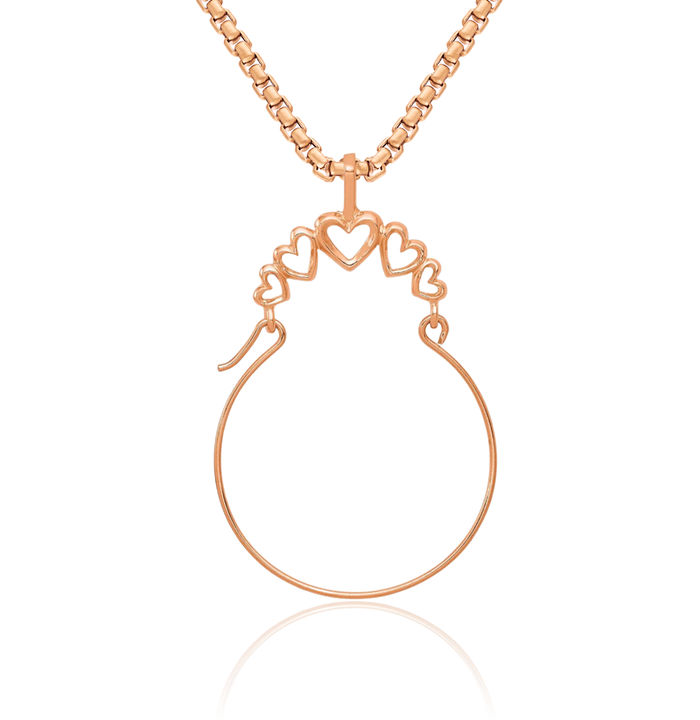 14K Solid Rose Pink Gold 5 Heart Necklace Love Pendant Charm Holder