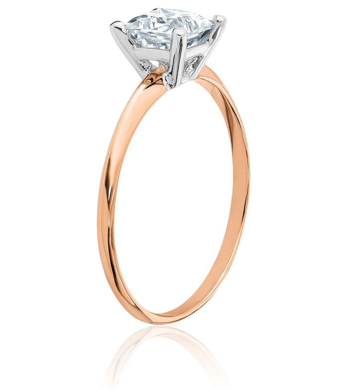 14K Solid Rose Pink Gold 5.5mm Princess-Cut Square Moissanite Solitaire Engagement Ring