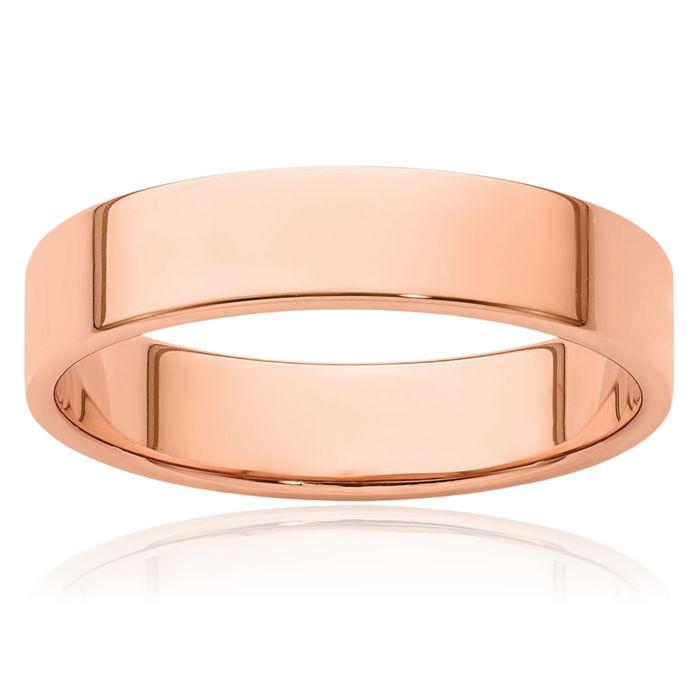 14K Solid Rose Pink Gold 5mm Plain Classic Wedding Band Ring