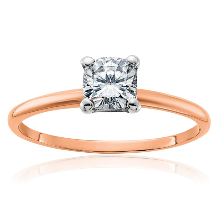 14K Solid Rose Pink Gold 5mm Cushion-Cut Moissanite Solitaire Engagement Ring