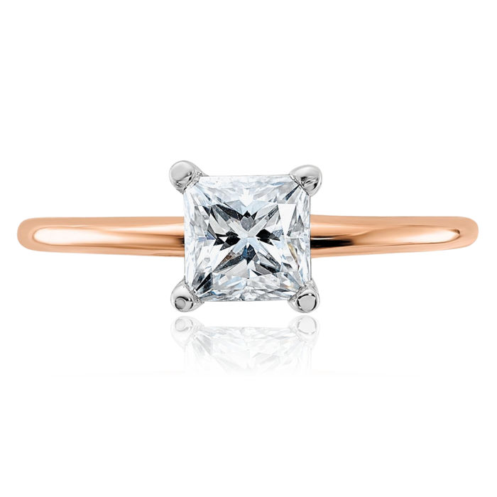 14K Solid Rose Pink Gold 5mm Princess-Cut Square Moissanite Solitaire Engagement Ring