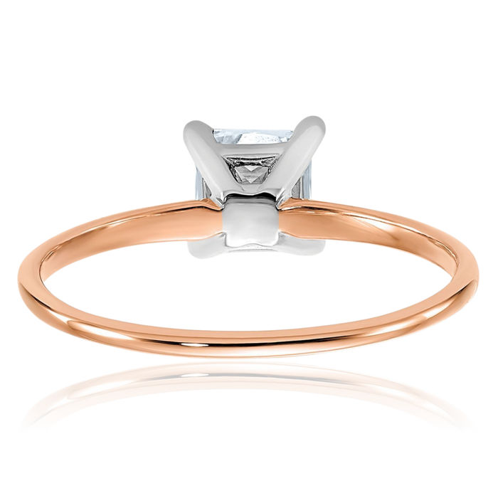 14K Solid Rose Pink Gold 5mm Princess-Cut Square Moissanite Solitaire Engagement Ring