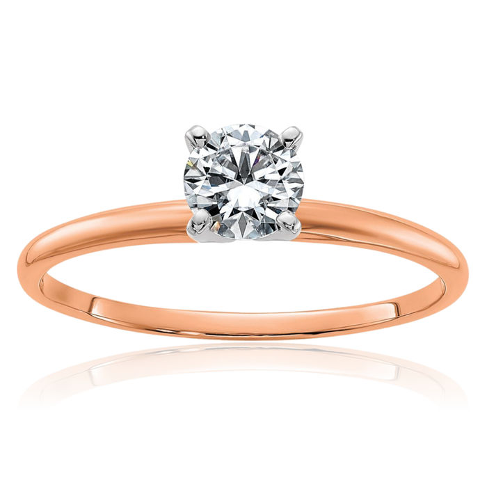 14K Solid Rose Pink Gold 5mm Round Moissanite Solitaire Engagement Ring